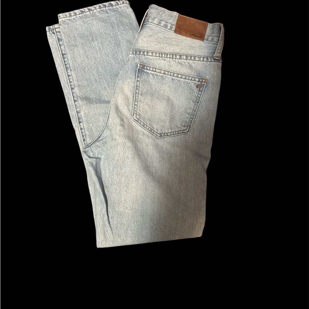 Madewell Straight Leg Blue Jeans with Brown Details